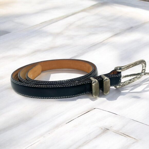 Laura Ashley Leather Belt With Silver Buckle & Double Loops 34" Size Large - Picture 3 of 7
